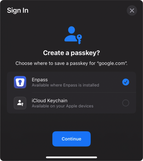 iOS 上的 Passkey 创建流程