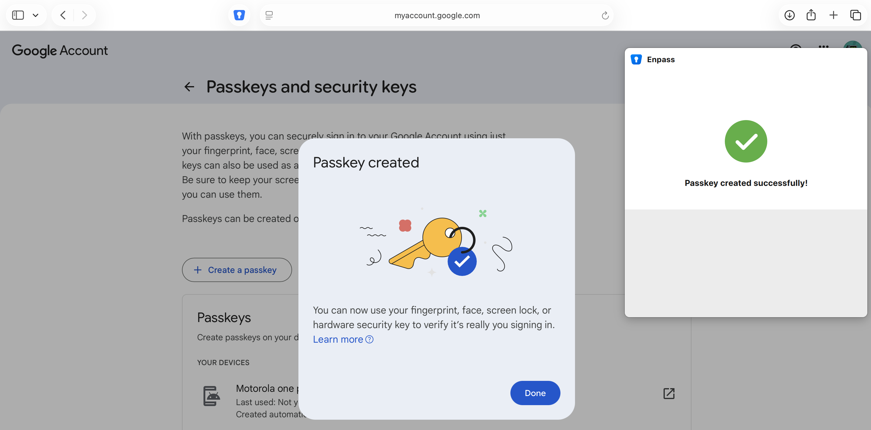 选择 Enpass 作为 Passkey 存储