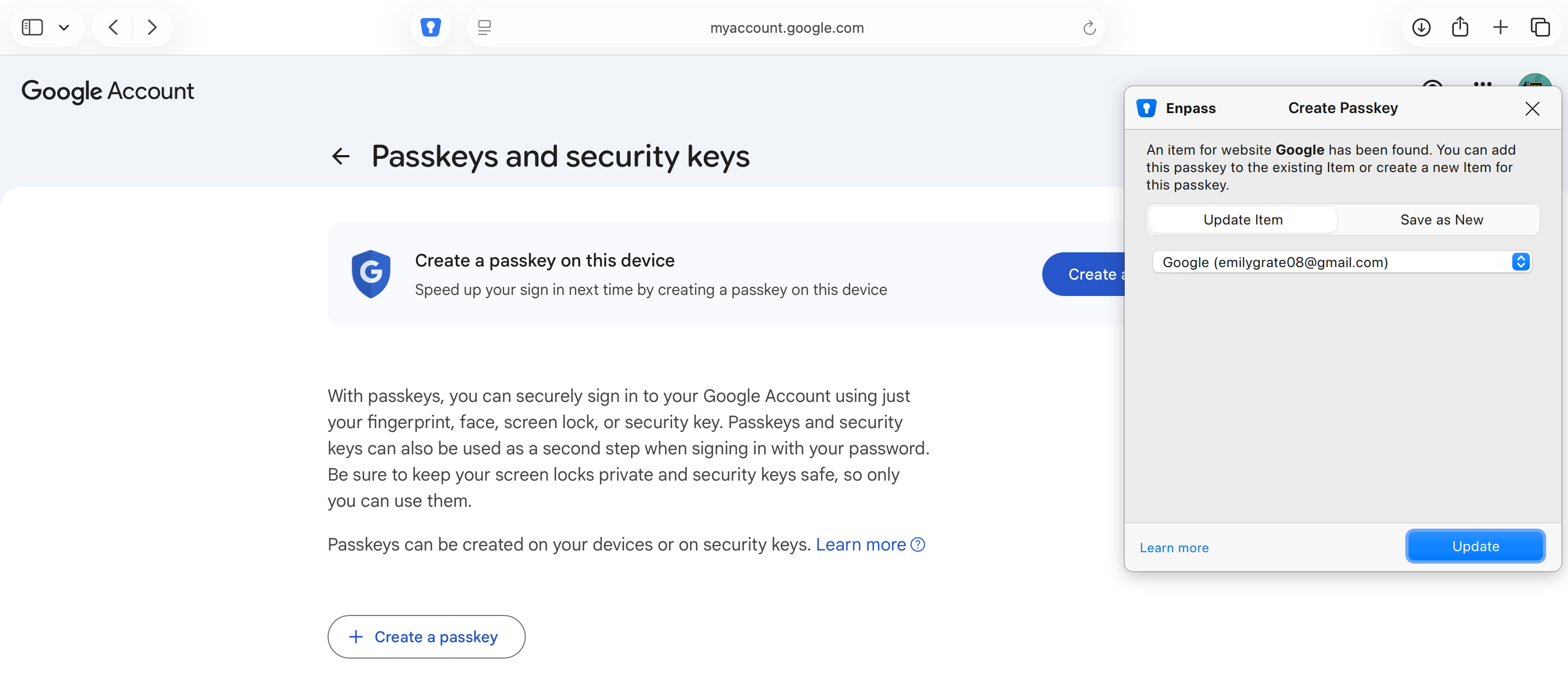 在网站找到 Passkey 选项